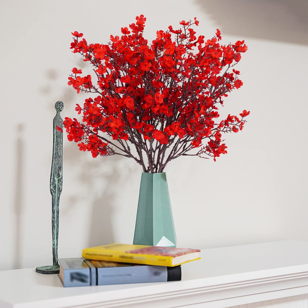 6 Pcs Babys Breath Artificial Flowers Bulk Silk Red Faux Flowers Real Touch Gypsophila Bouquet for Christmas Halloween Home Wedding Decoration